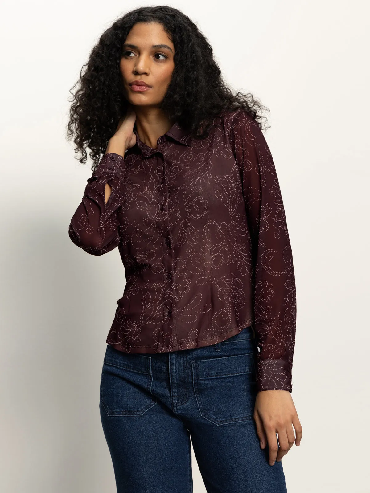 Casual Chic Look Fashion Must-Have Fitted Mesh Button Down Top Boheme