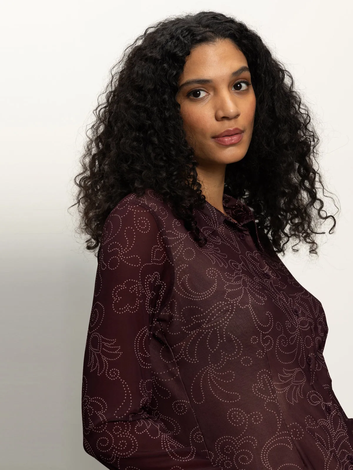 Stone Wash Process Friction Free Inner Lining Fitted Mesh Button Down Top Boheme