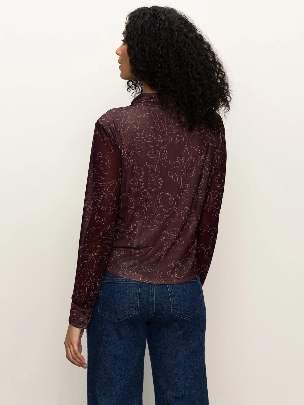 Fitted Mesh Button Down Top Boheme Breathable knit