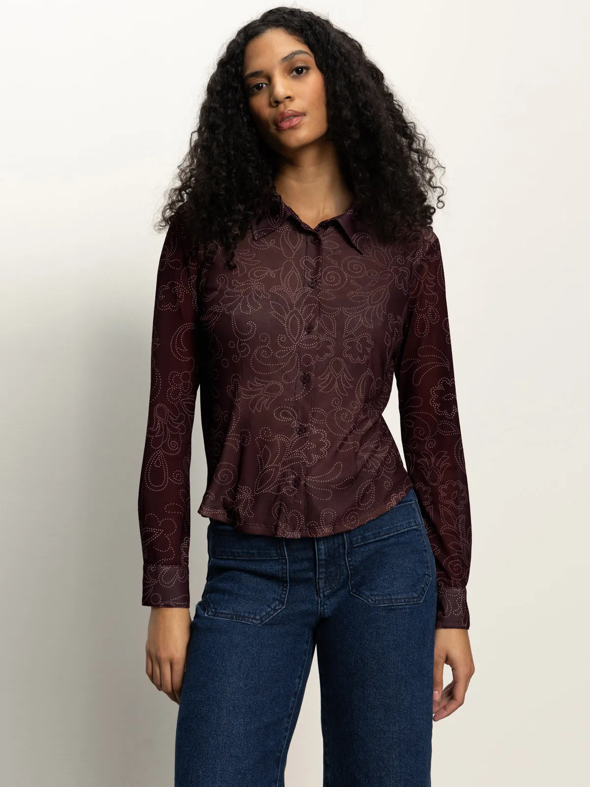 Fitted Mesh Button Down Top Boheme Comfy Style Sporty Chic