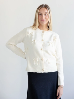 Annie Bow Cardigan Ivory Bold Simplicity Gradient Colorfast Dye
