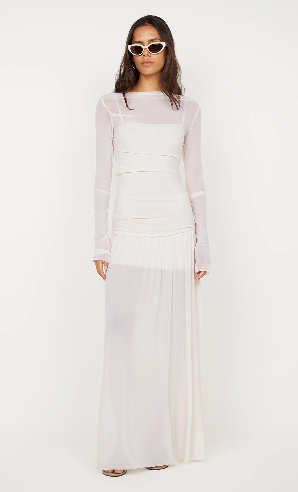 BLAINE LONG SLEEVE MAXI DRESS - BUTTER CREAM Stylish Waist Fit Abstract Pattern