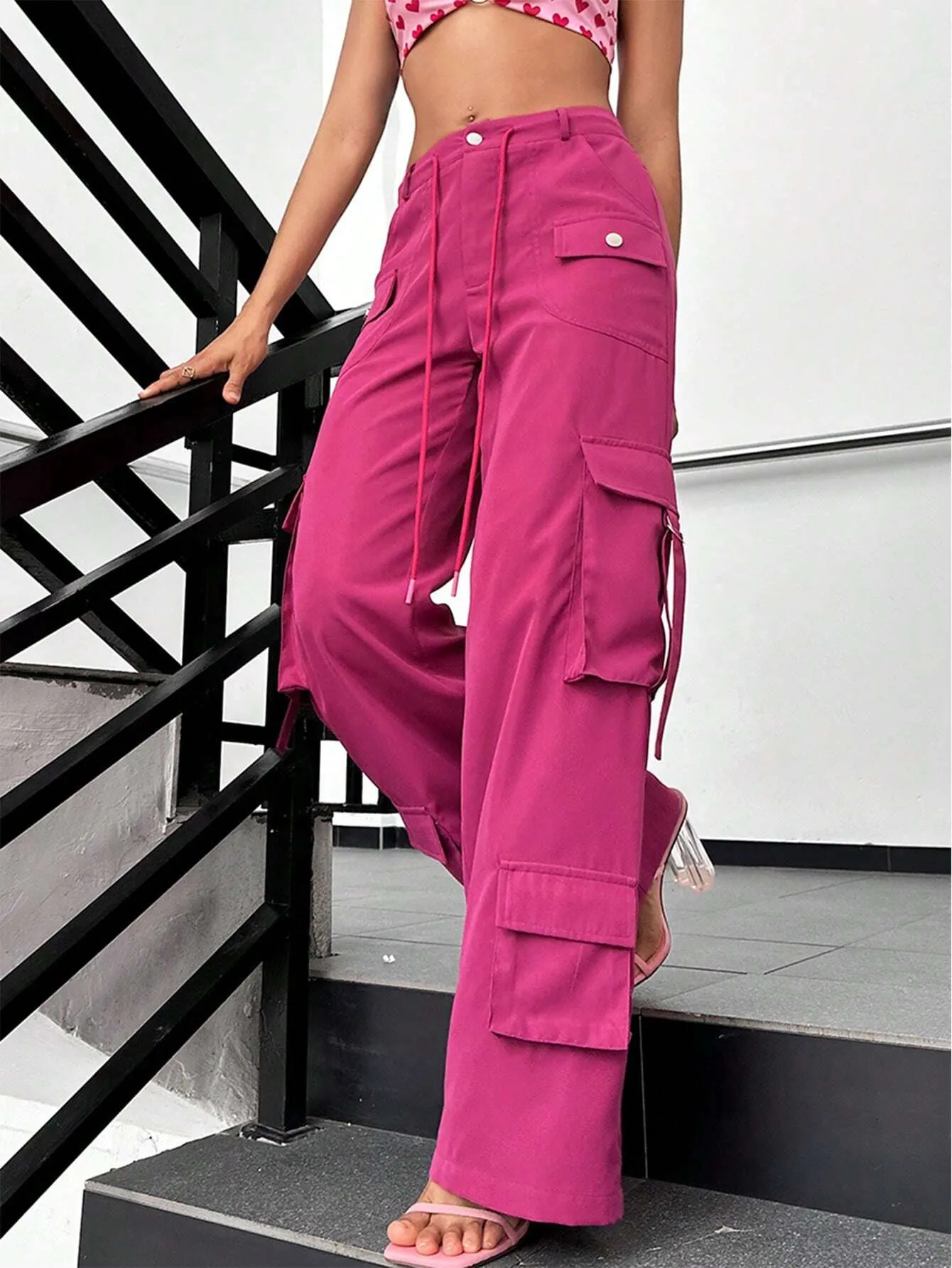 Flap Side Pocket Plain Cargo Pants