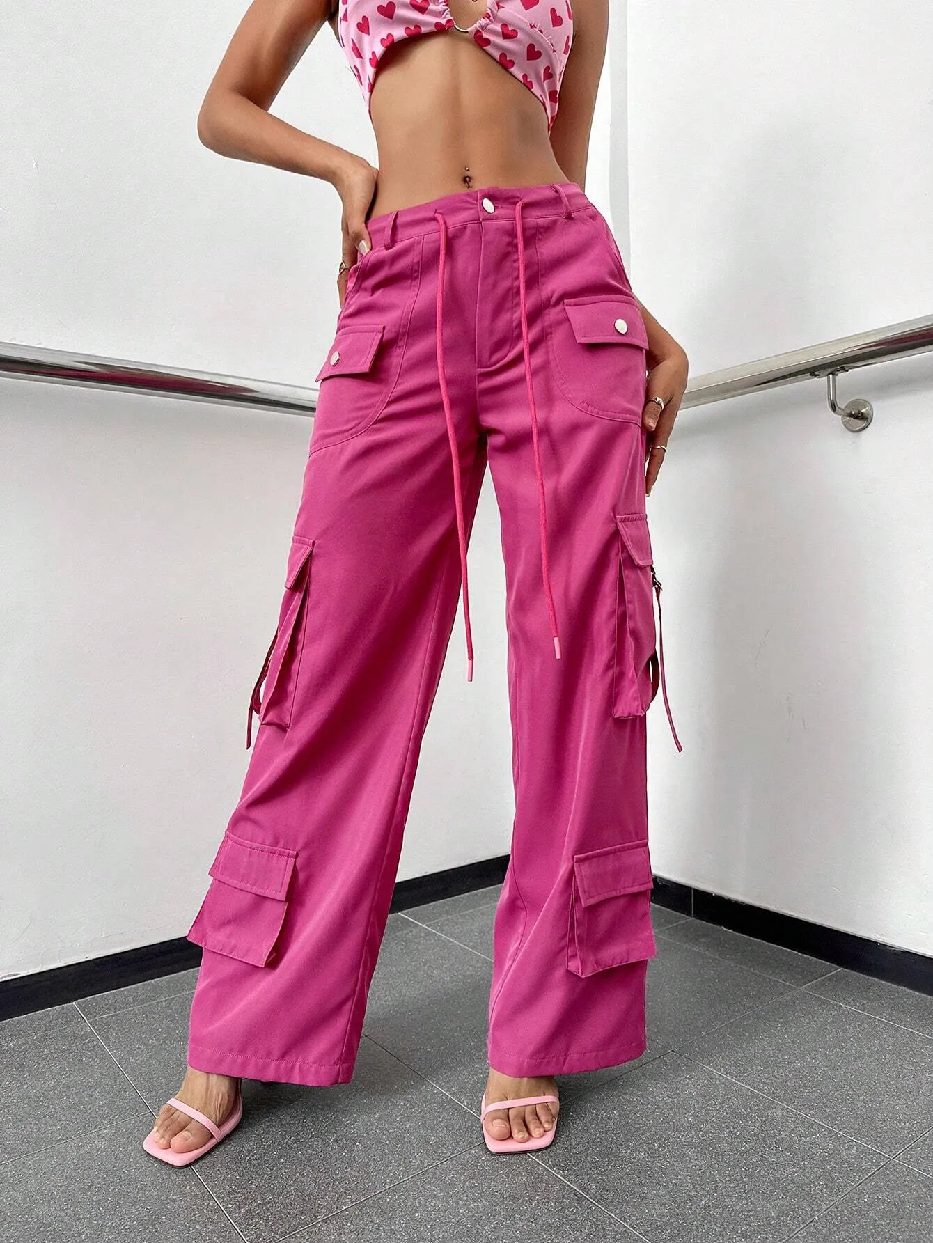 Flap Side Pocket Plain Cargo Pants