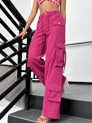 Flap Side Pocket Plain Cargo Pants