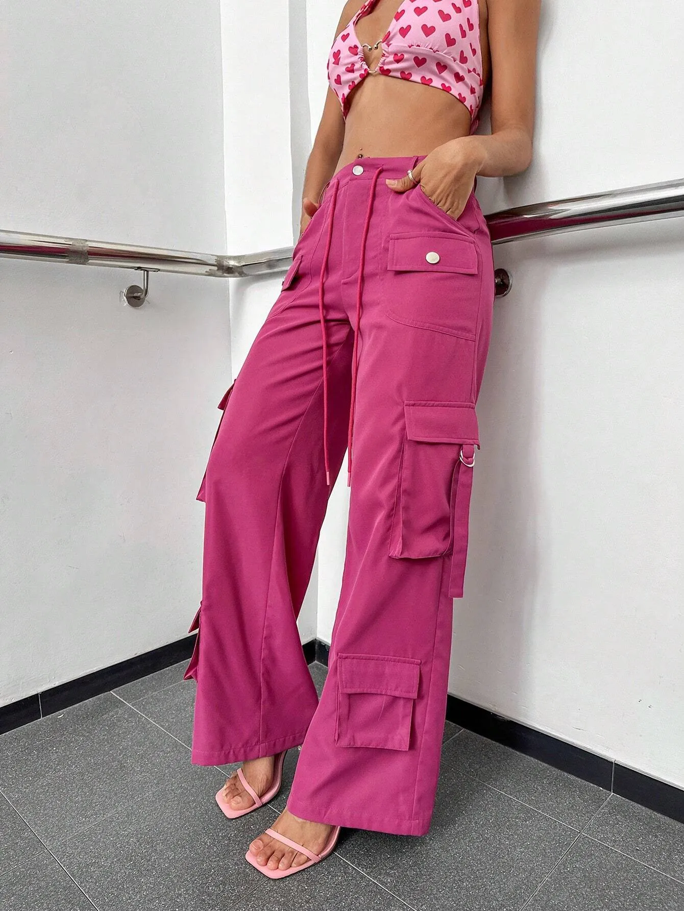 Flap Side Pocket Plain Cargo Pants