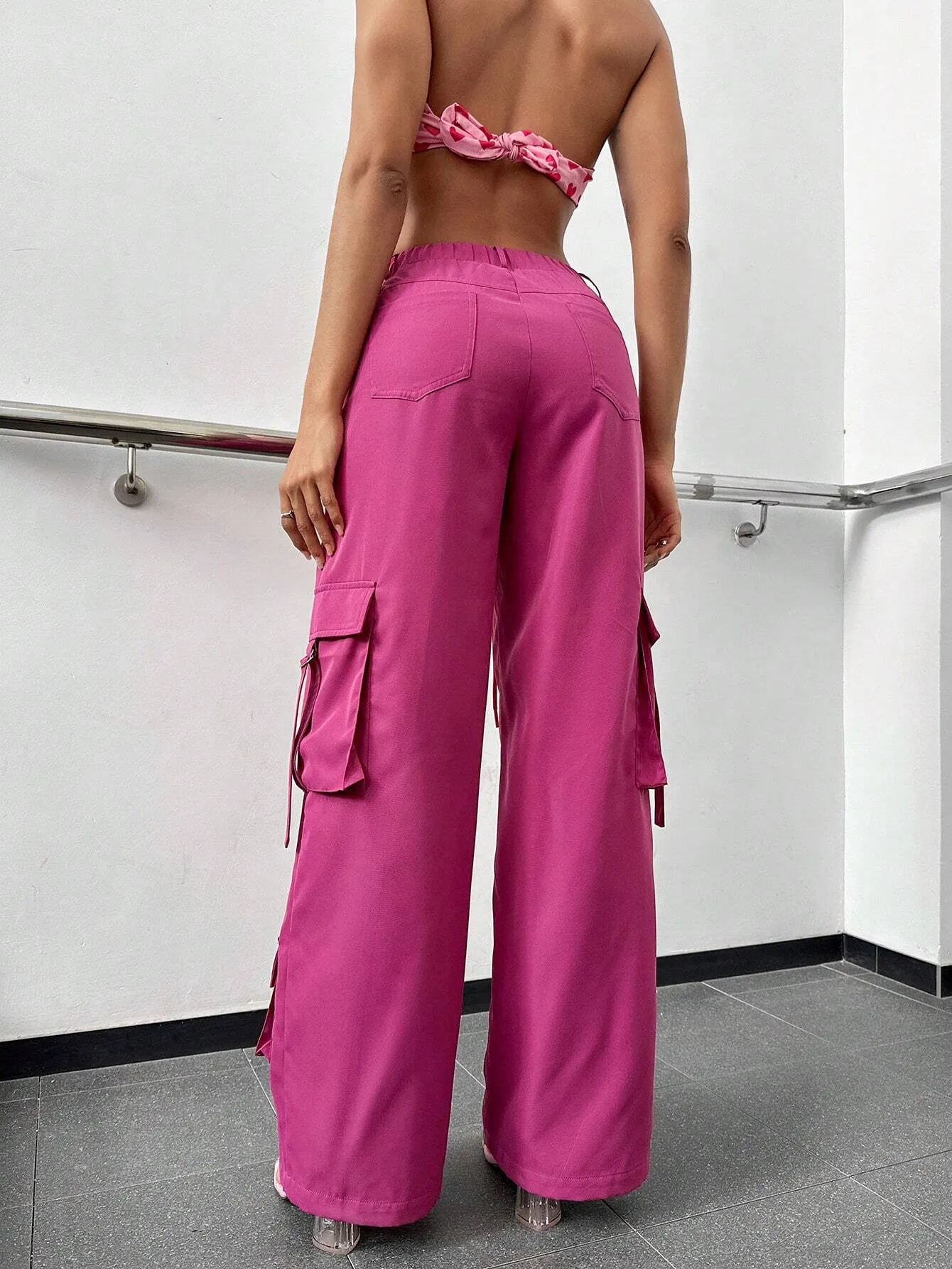Flap Side Pocket Plain Cargo Pants