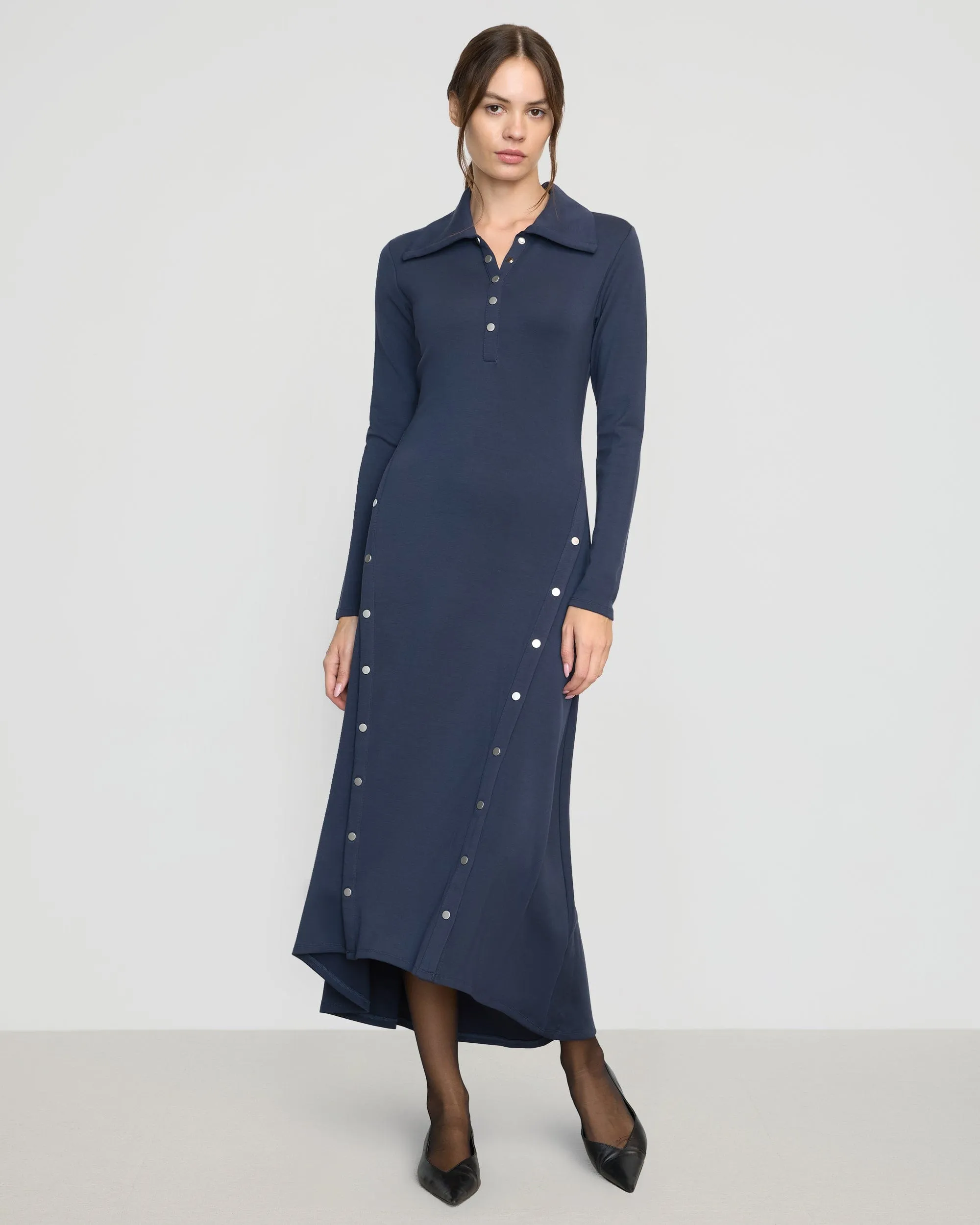 Shawna Button-Accent Collared Dress Office Cool