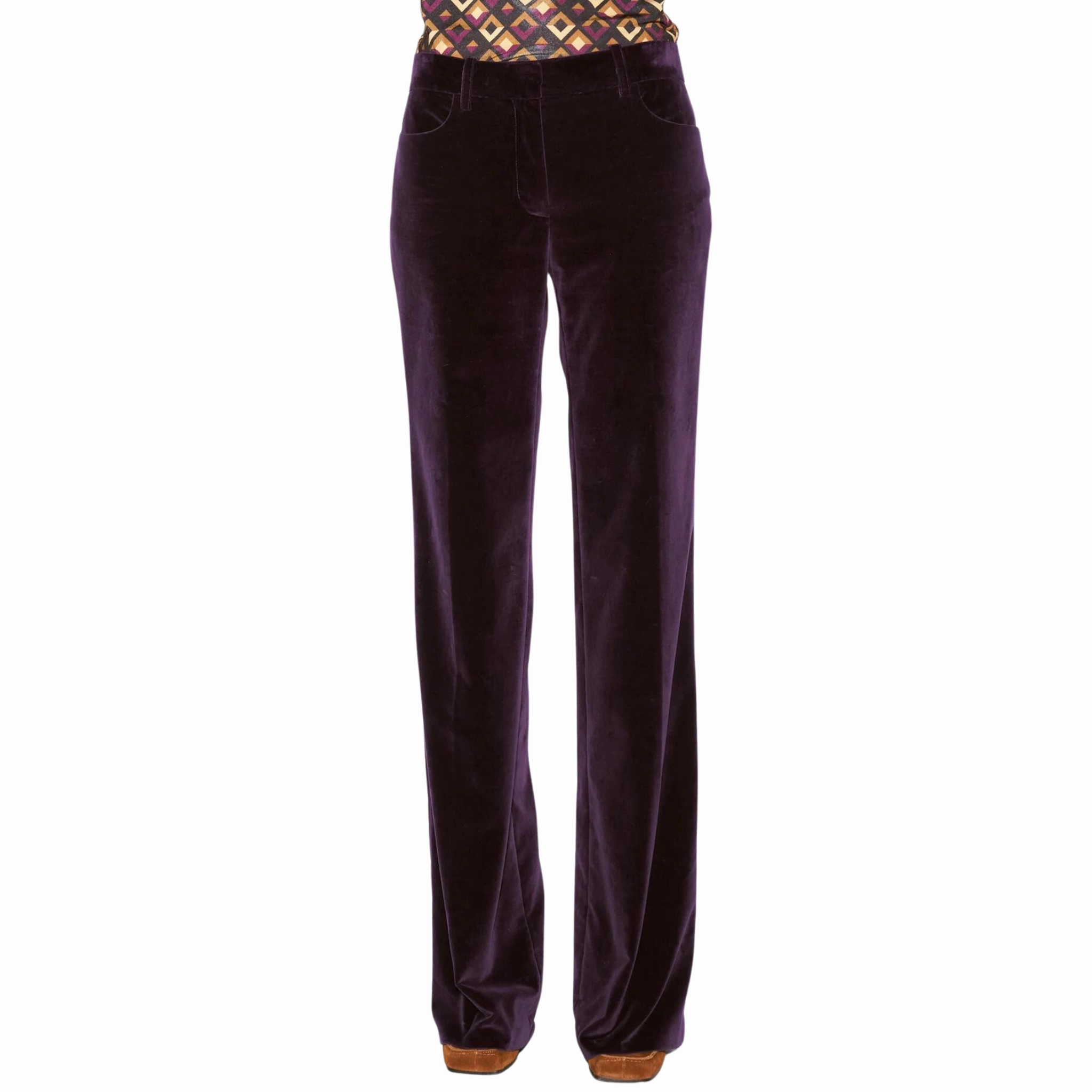 RecycledMaterial Non Clip Flared Plum Velvet Trousers