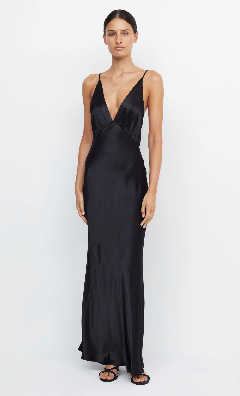 MOON DANCE V MAXI DRESS - BLACK Cozy Touch Semi Sheer