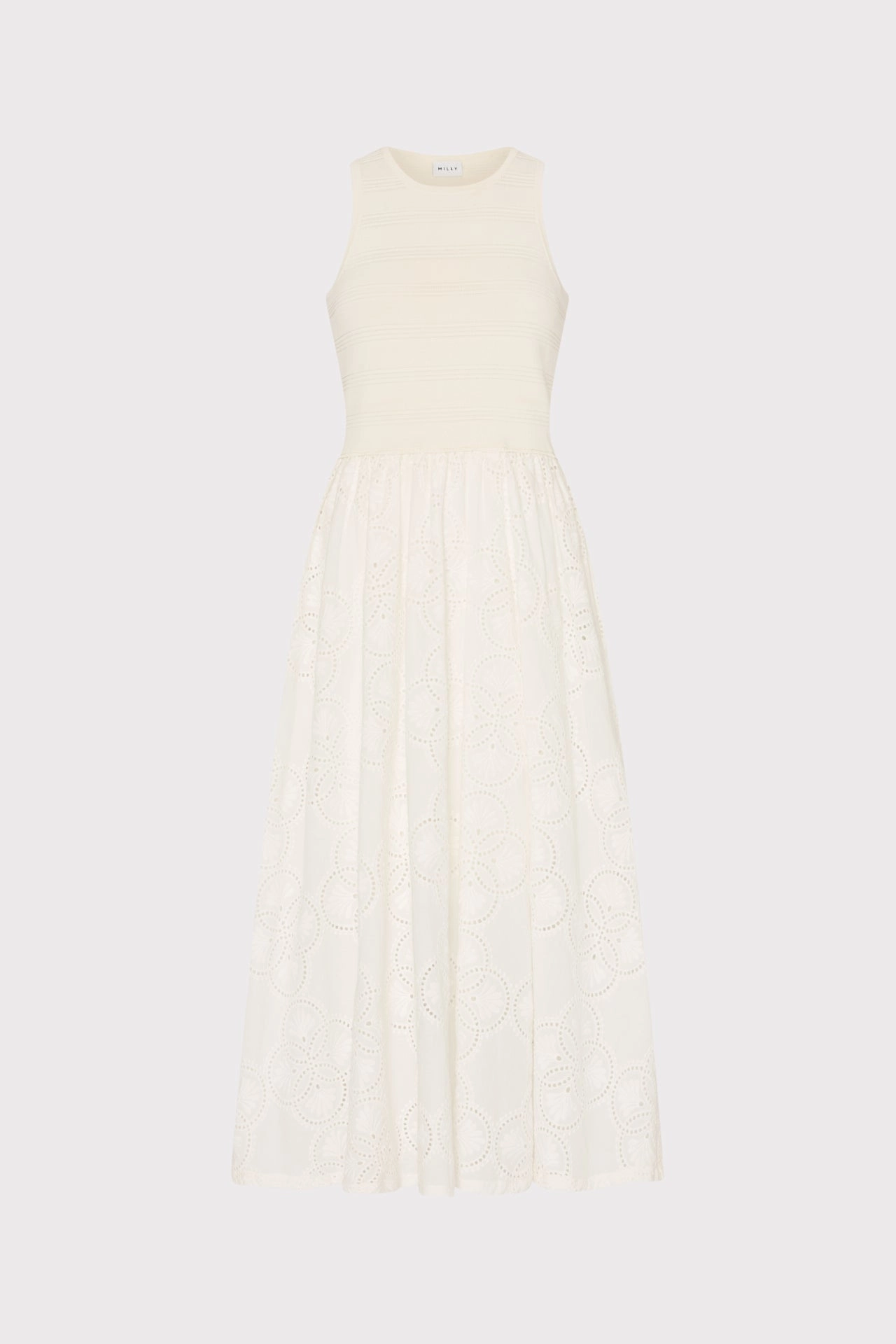 Mid layer Geo Eyelet Knit Combo Midi Dress