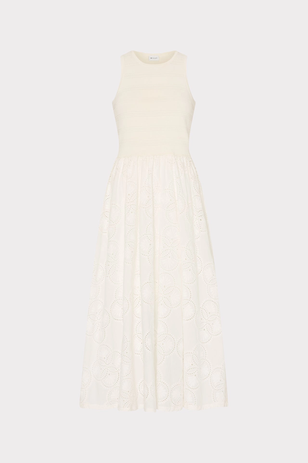 Fresh Layer All Day Wear Geo Eyelet Knit Combo Midi Dress