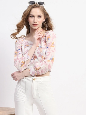 Airflow Vents Loose cut Madame Off White Floral Print Crop Top