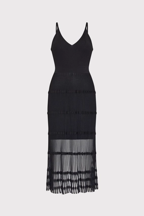 Layered Look Knit Reinforced Edges Sheer Knit Cami Dress