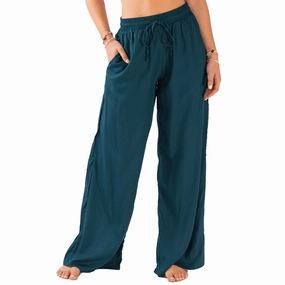 Deep Teal Wide Leg Drawstring Pants Easy Wear
