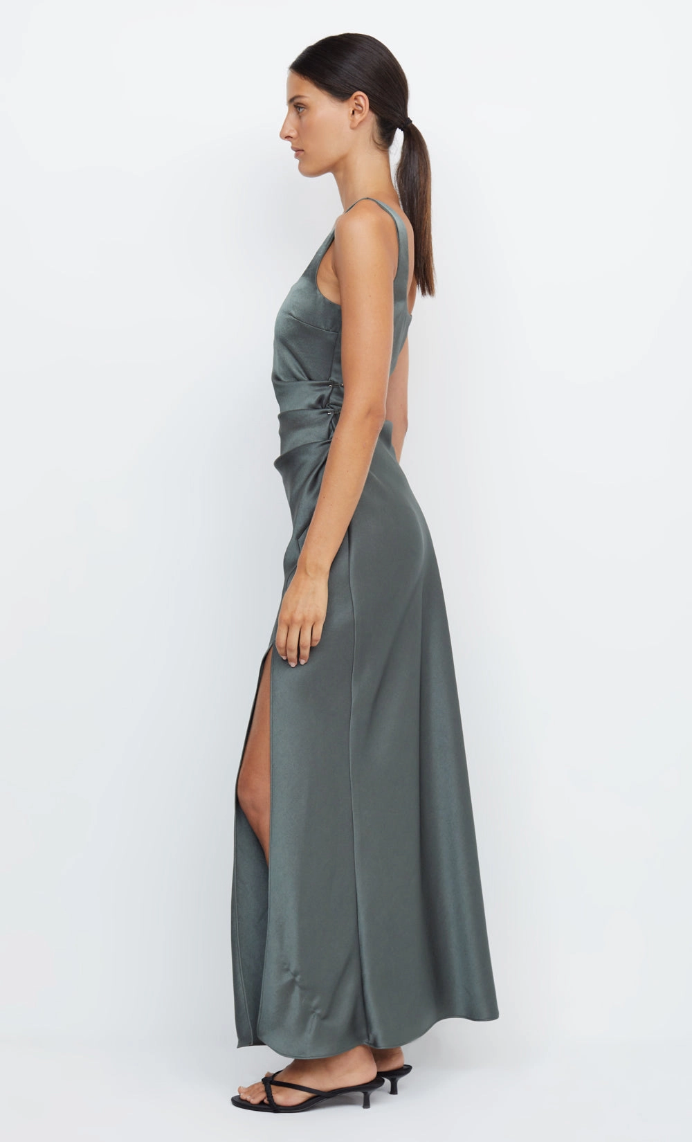THE DREAMER SQUARE NECK DRESS - DARK WILLOW Front Ruffle