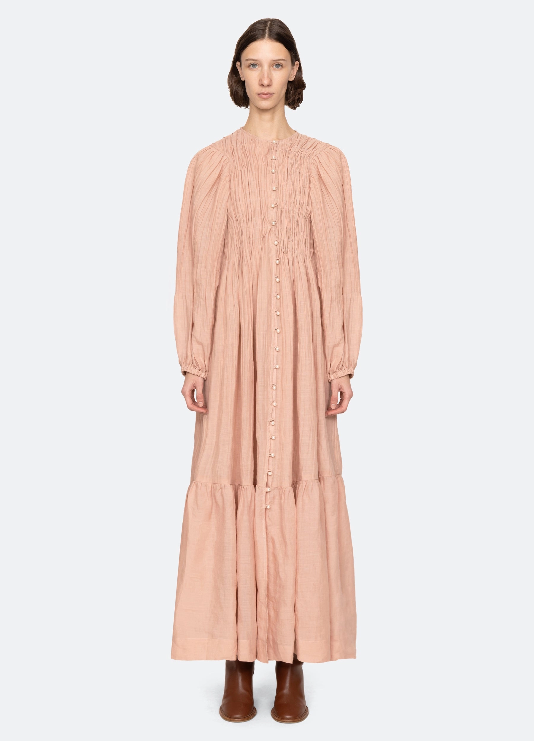 Light Aesthetic Smocked-Detail Anise L/S Dress