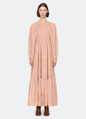 Light Aesthetic Smocked-Detail Anise L/S Dress