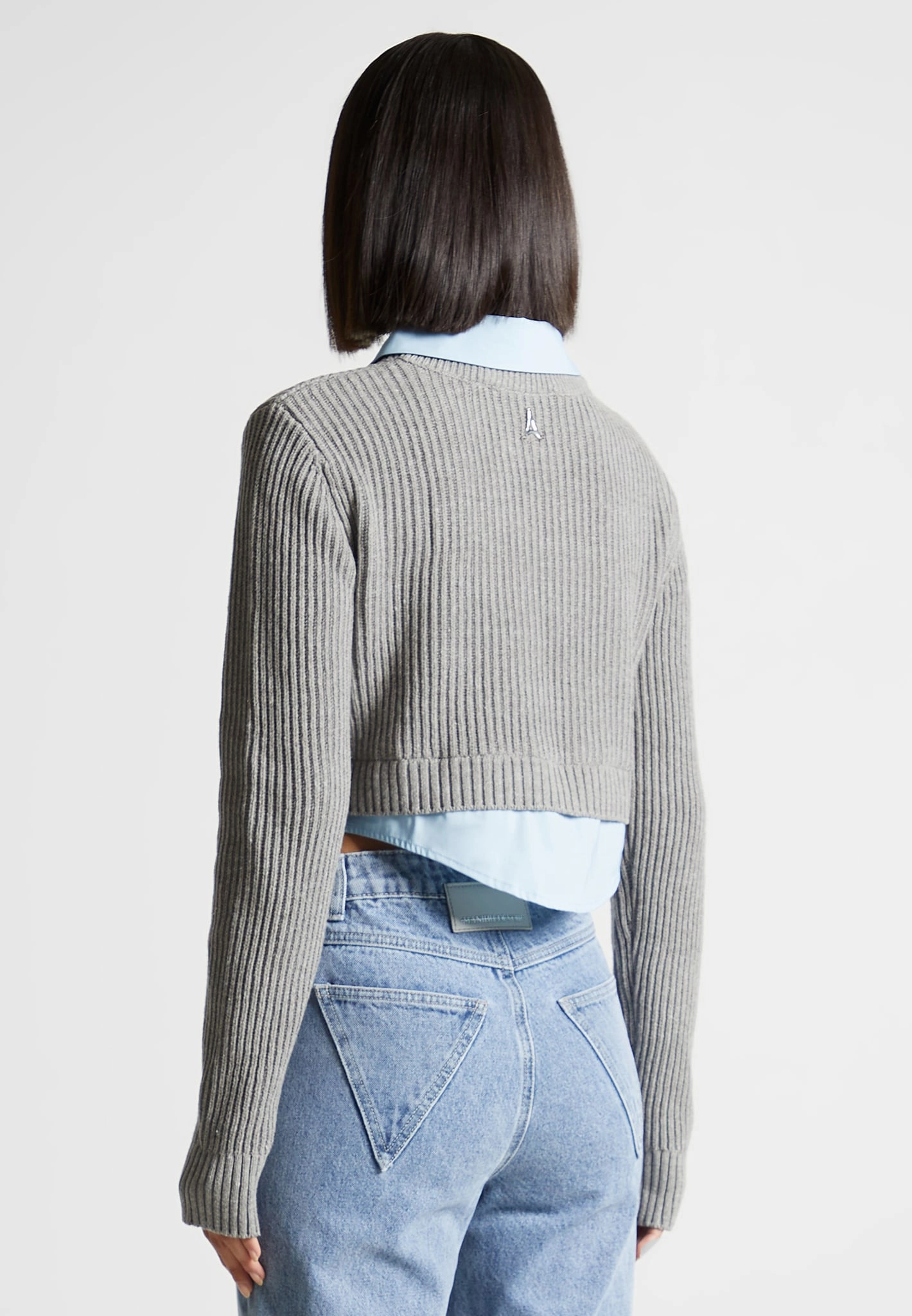 Flavie - Knitted Jumper with Shirt Detail - Blue/Grey Modern Outfit