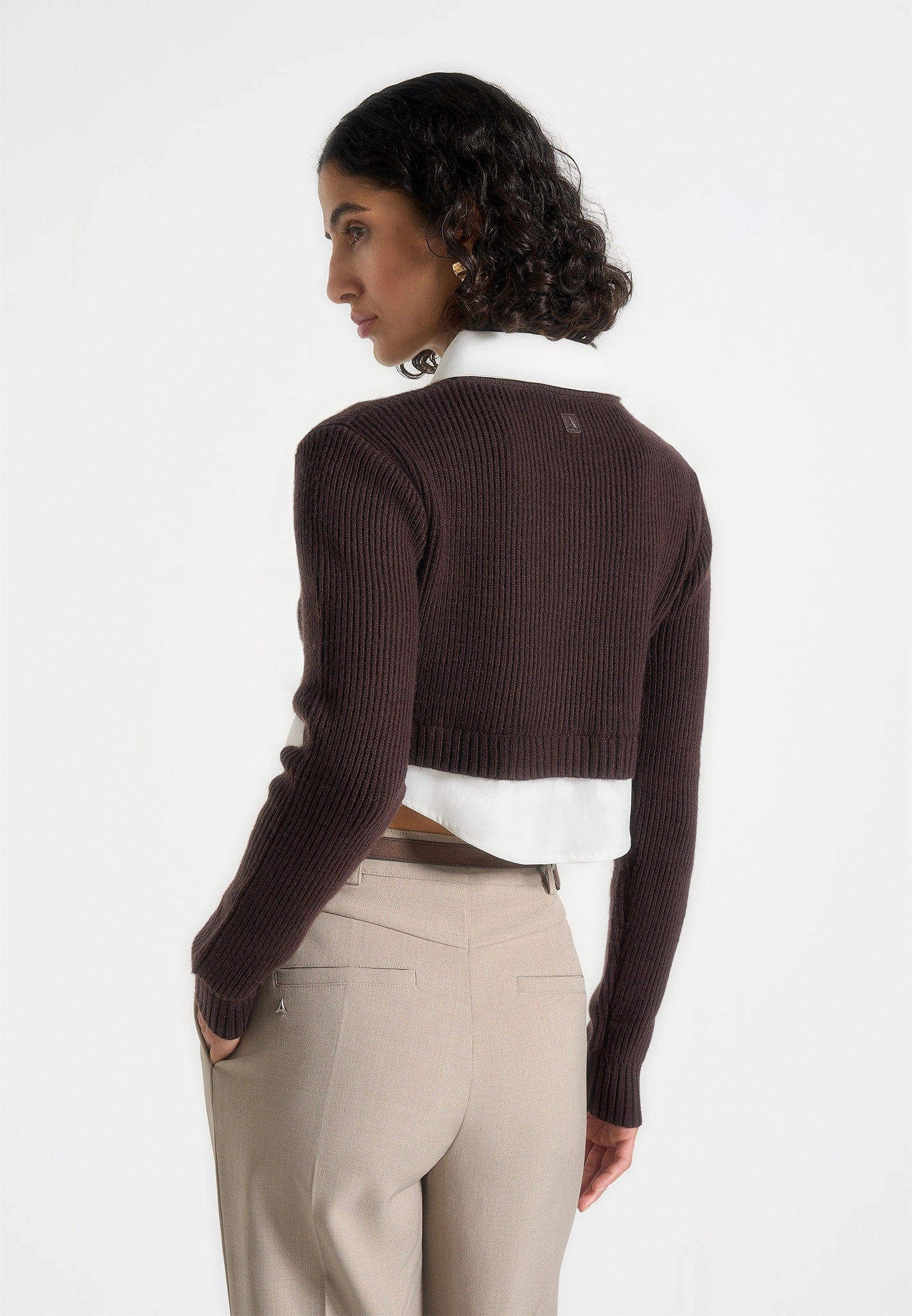 Flavie - Knitted Jumper With Shirt Detail - Brown Gradient Colorfast Dye
