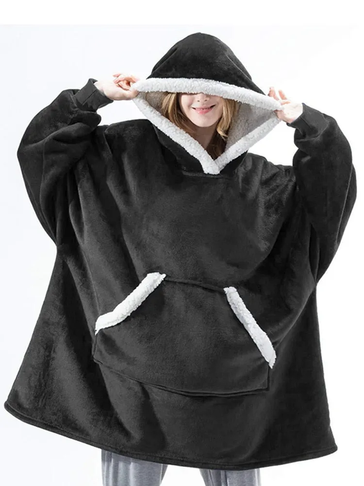 Fleece Giant Hoodie/TV Blanket With Sleeves