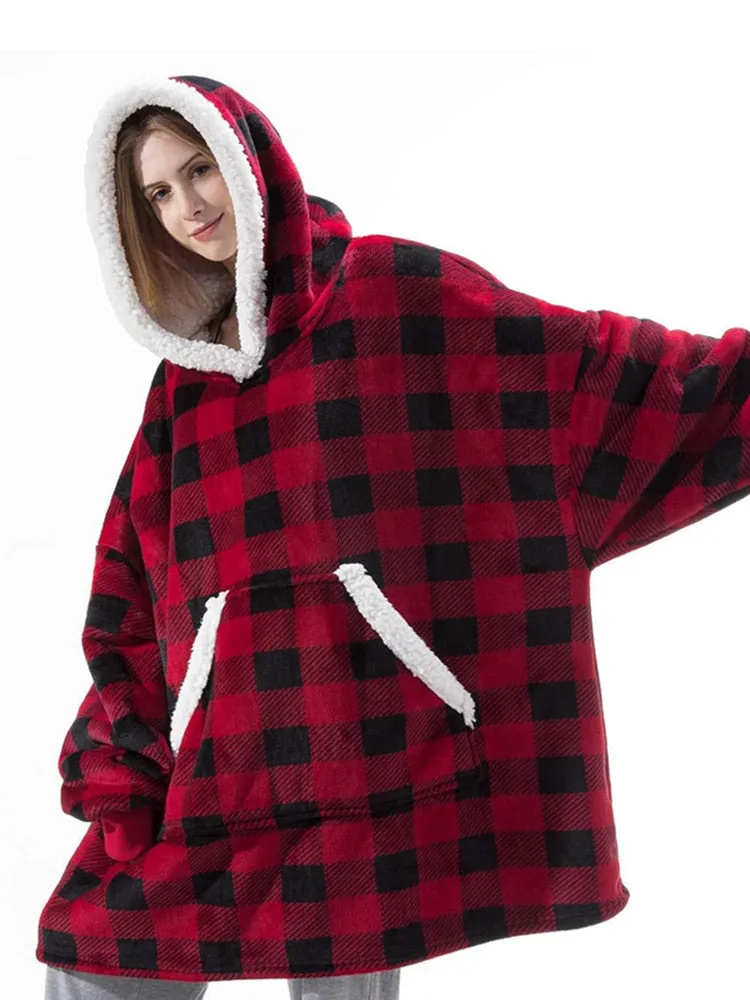 Fleece Giant Hoodie/TV Blanket With Sleeves