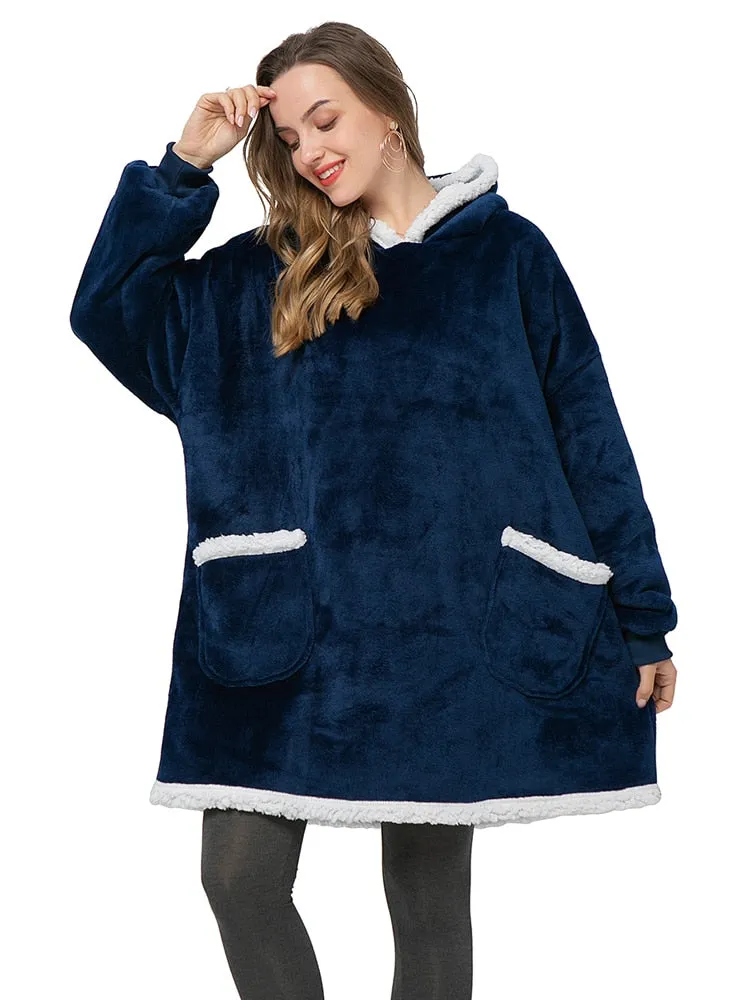 Fleece Giant Hoodie/TV Blanket With Sleeves