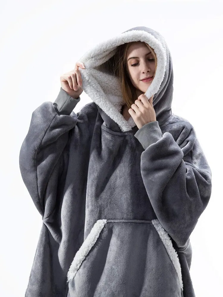 Fleece Giant Hoodie/TV Blanket With Sleeves