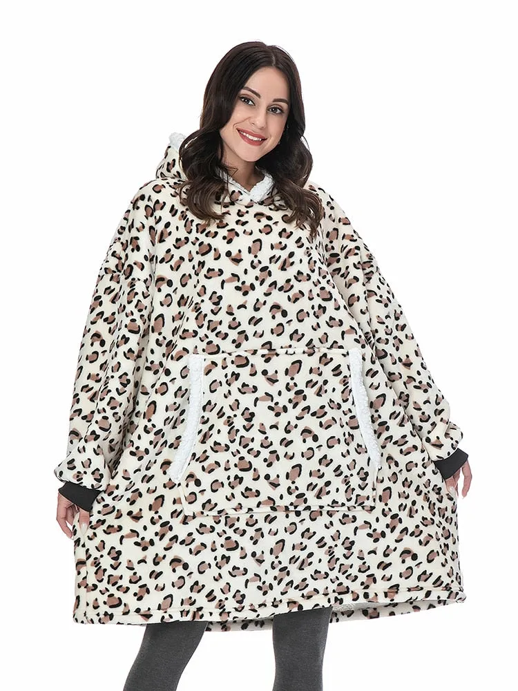 Fleece Giant Hoodie/TV Blanket With Sleeves