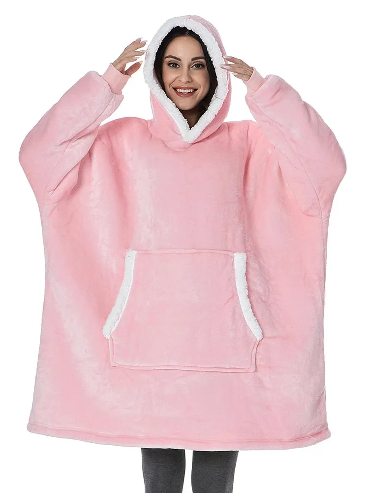 Fleece Giant Hoodie/TV Blanket With Sleeves