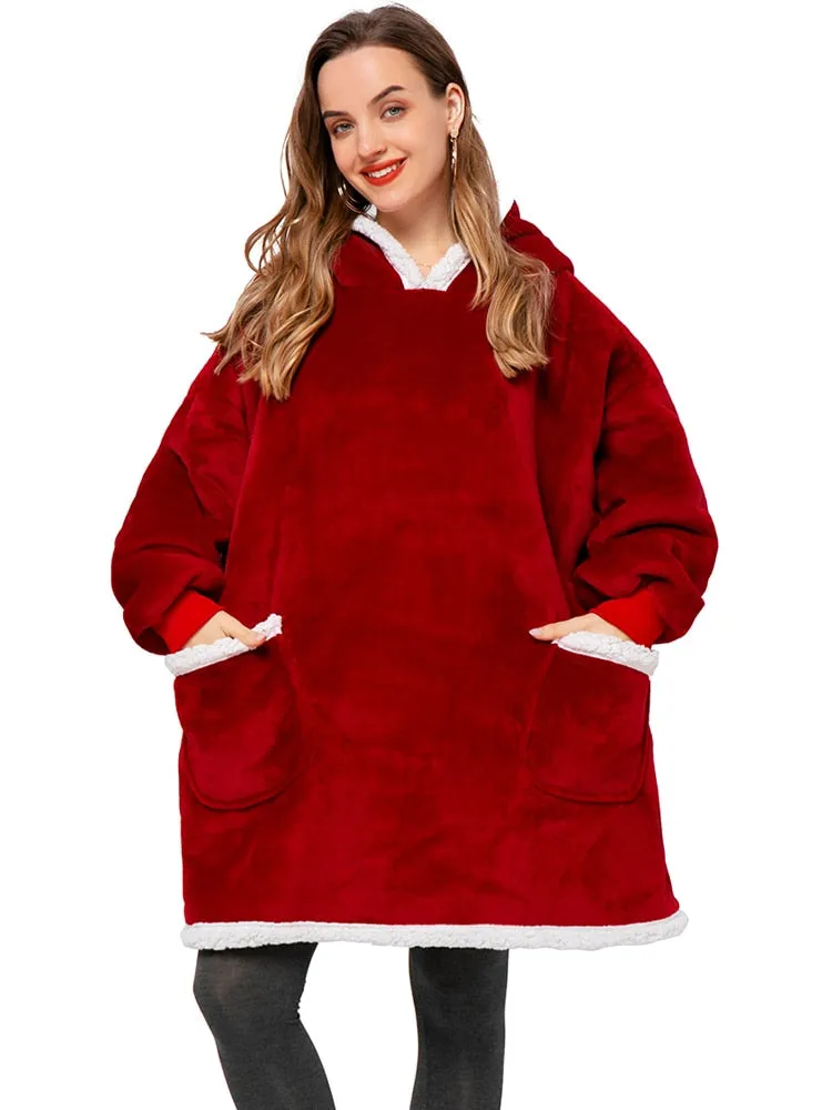 Fleece Giant Hoodie/TV Blanket With Sleeves