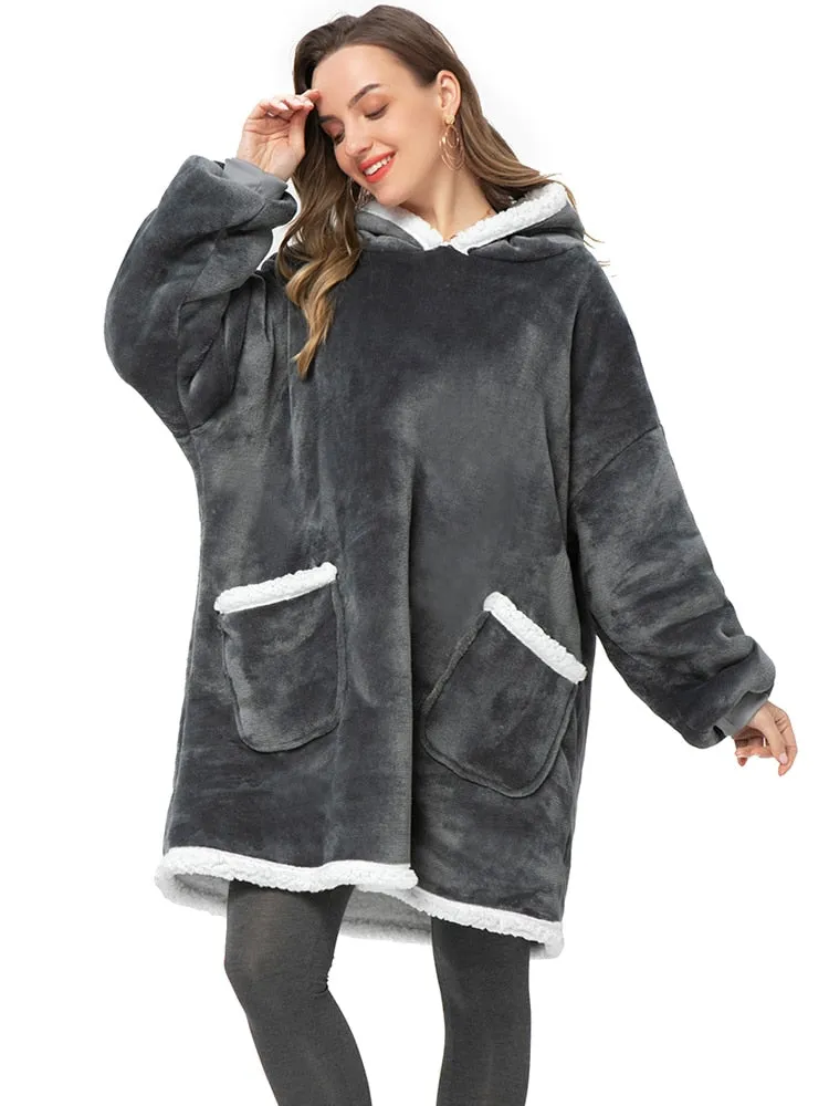 Fleece Giant Hoodie/TV Blanket With Sleeves