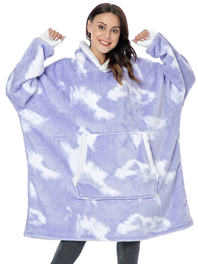 Fleece Giant Hoodie/TV Blanket With Sleeves