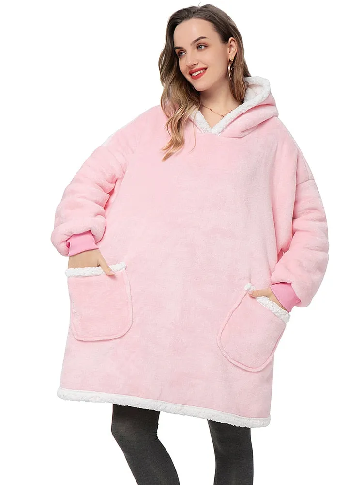 Fleece Giant Hoodie/TV Blanket With Sleeves
