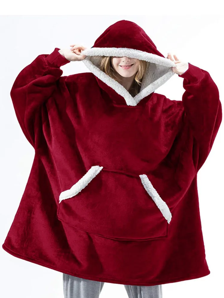 Fleece Giant Hoodie/TV Blanket With Sleeves