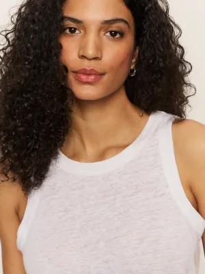 Linen Tank White Versatile Comfort Wear PocketDetail