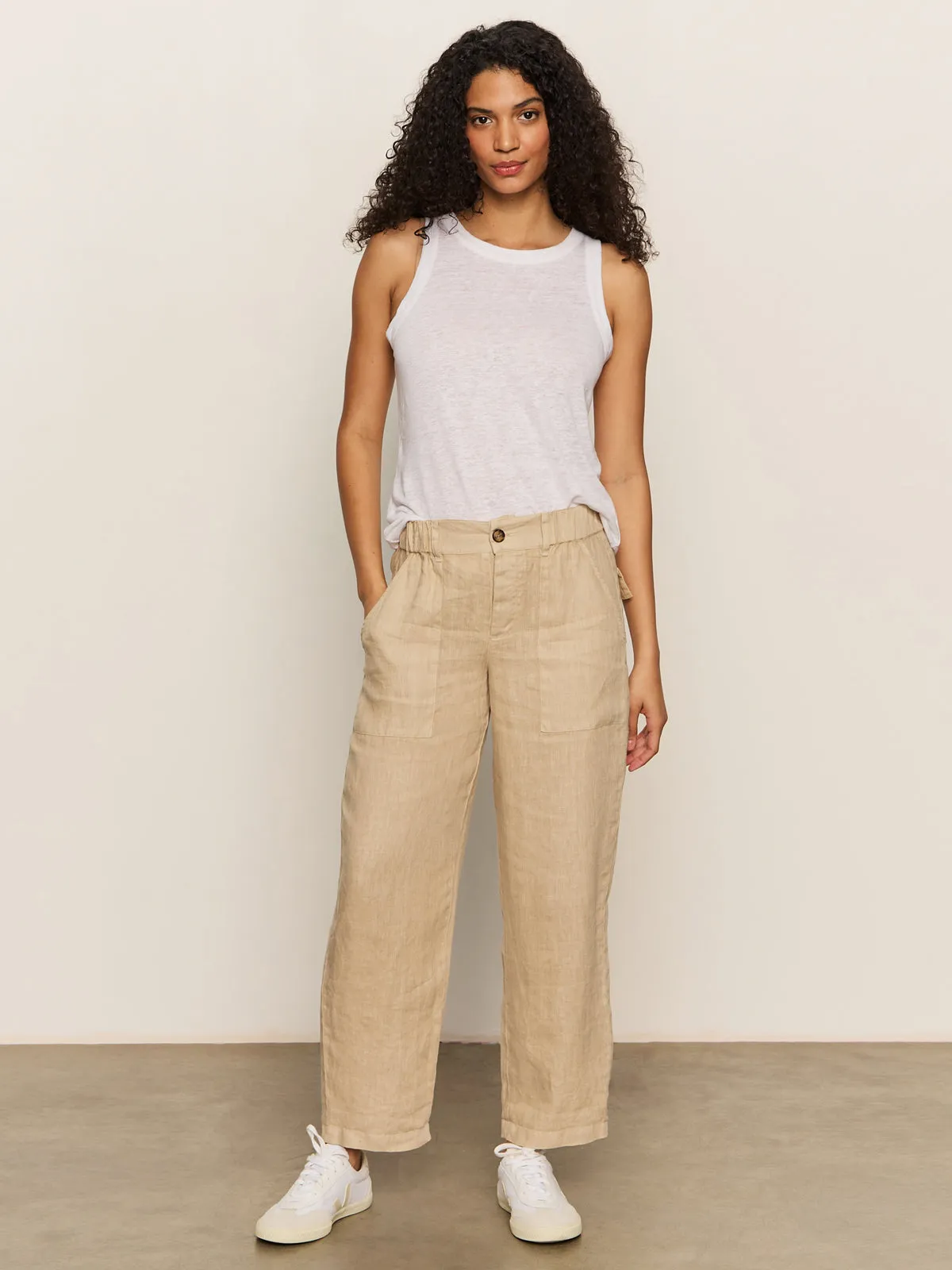Linen Tank White Versatile Top RibbedNeckBanding