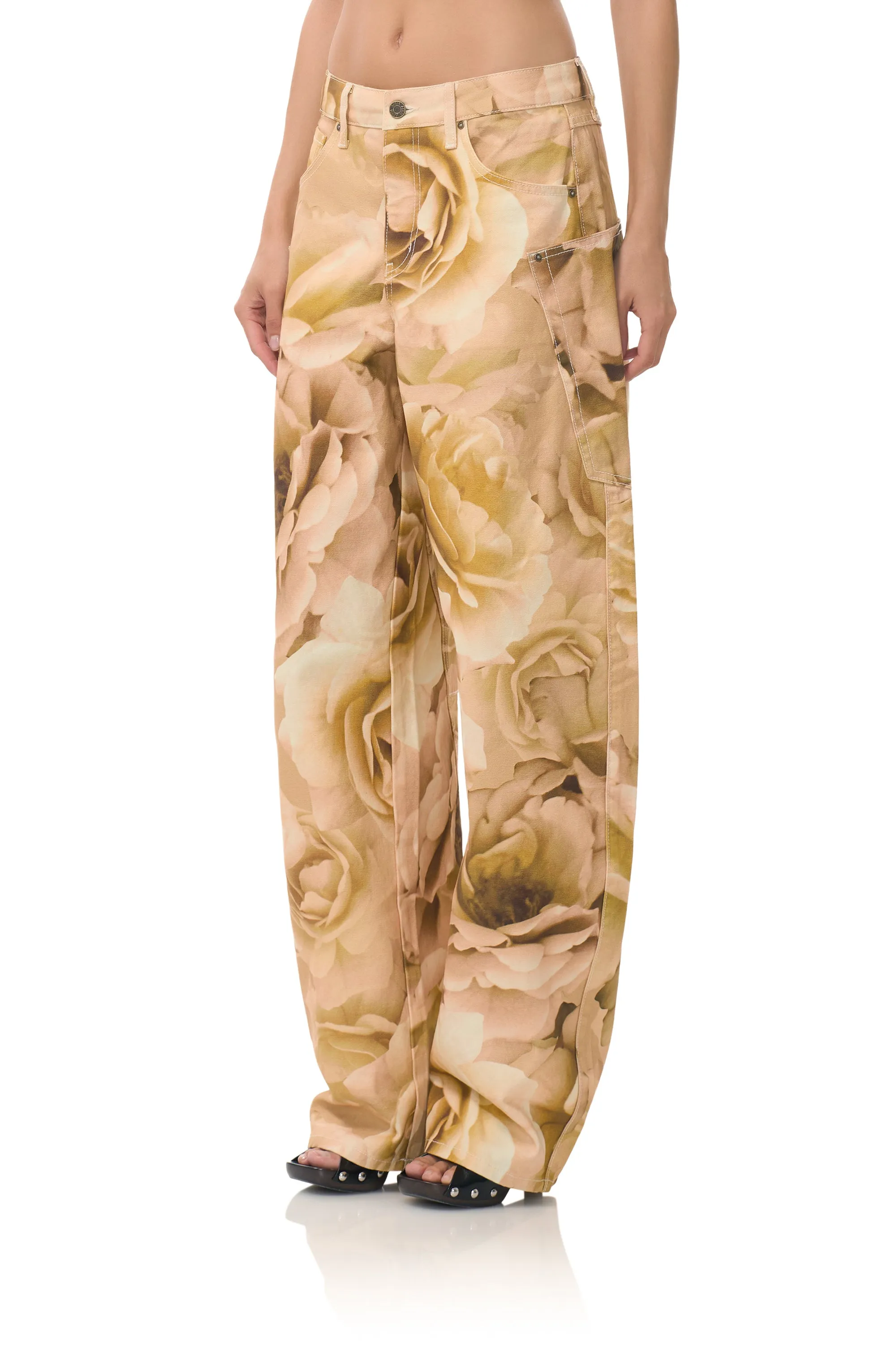 Bexley Barrel Pant - Gold Rose Print Tall Length