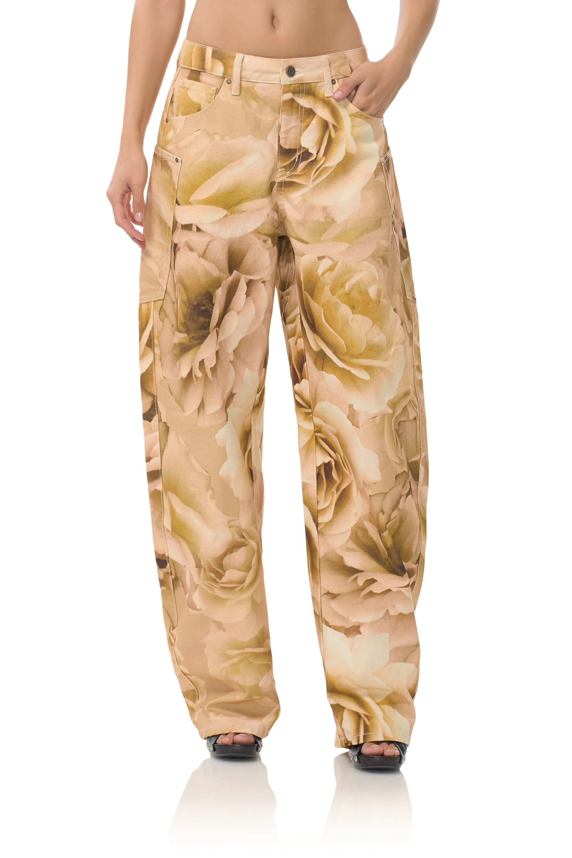 Reinforced Knees Weather Flex Bexley Barrel Pant - Gold Rose Print
