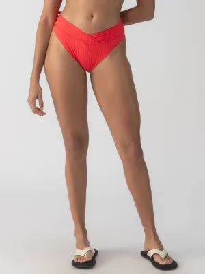 Refresh Rib V Waist High Leg Bikini Bottom Mars Red Loose Tee
