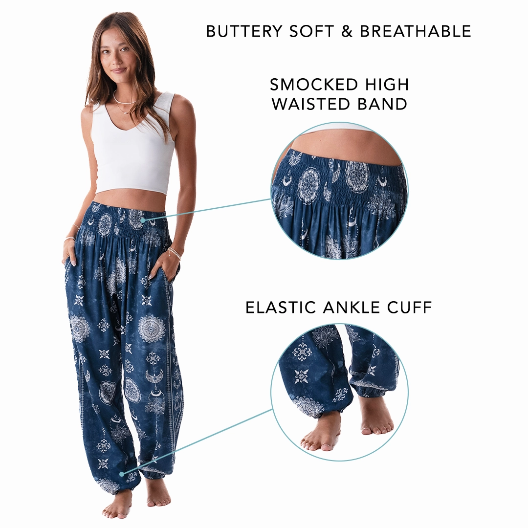 Nova Blue Harem Pants Travel Ready Fit