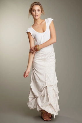 Poplin Balloon Skirt - White Floral Opaque Lining Modern Outfit