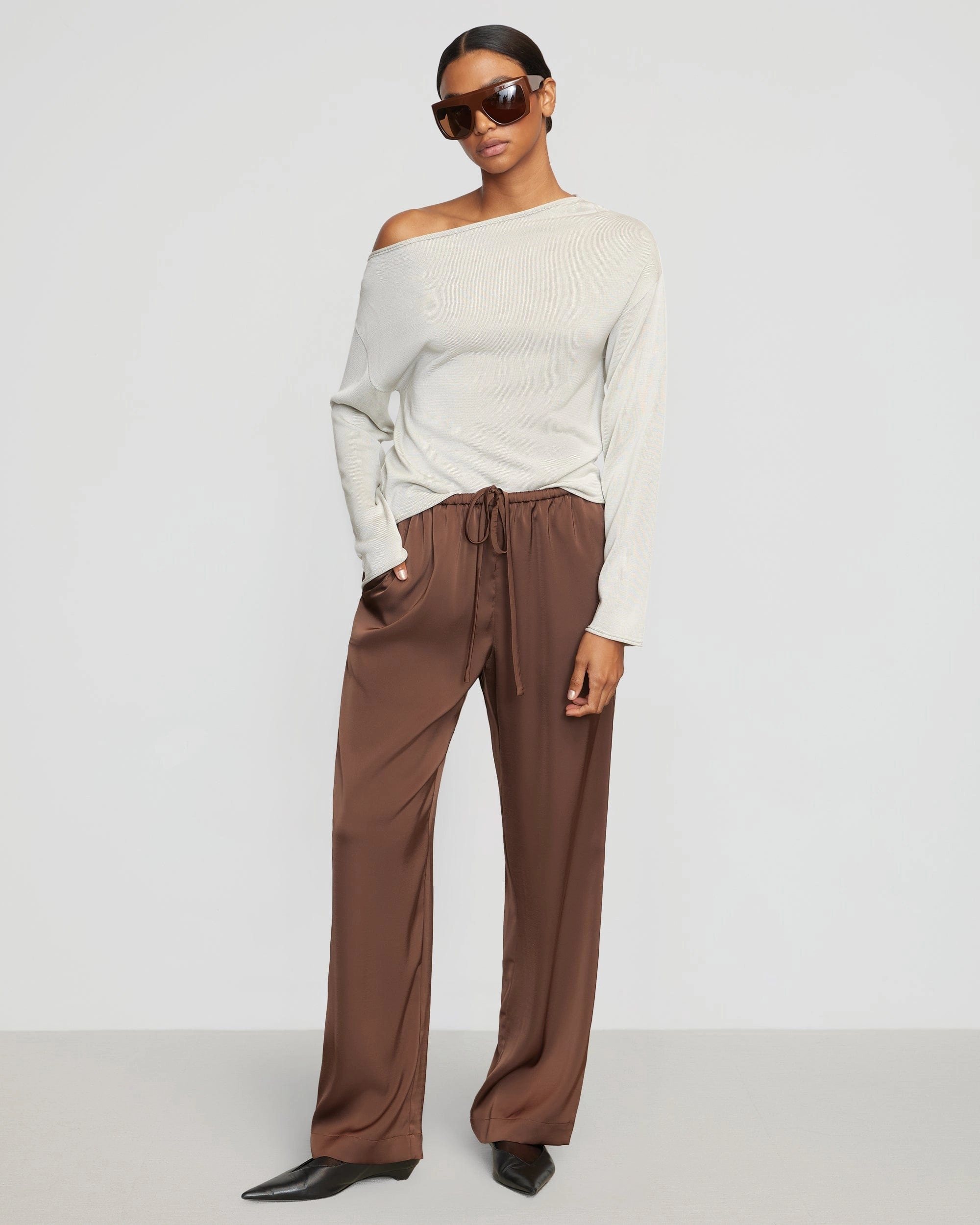 Drop Needle Detailing Hachi Tencel-Wool Off-Shoulder Sweater
