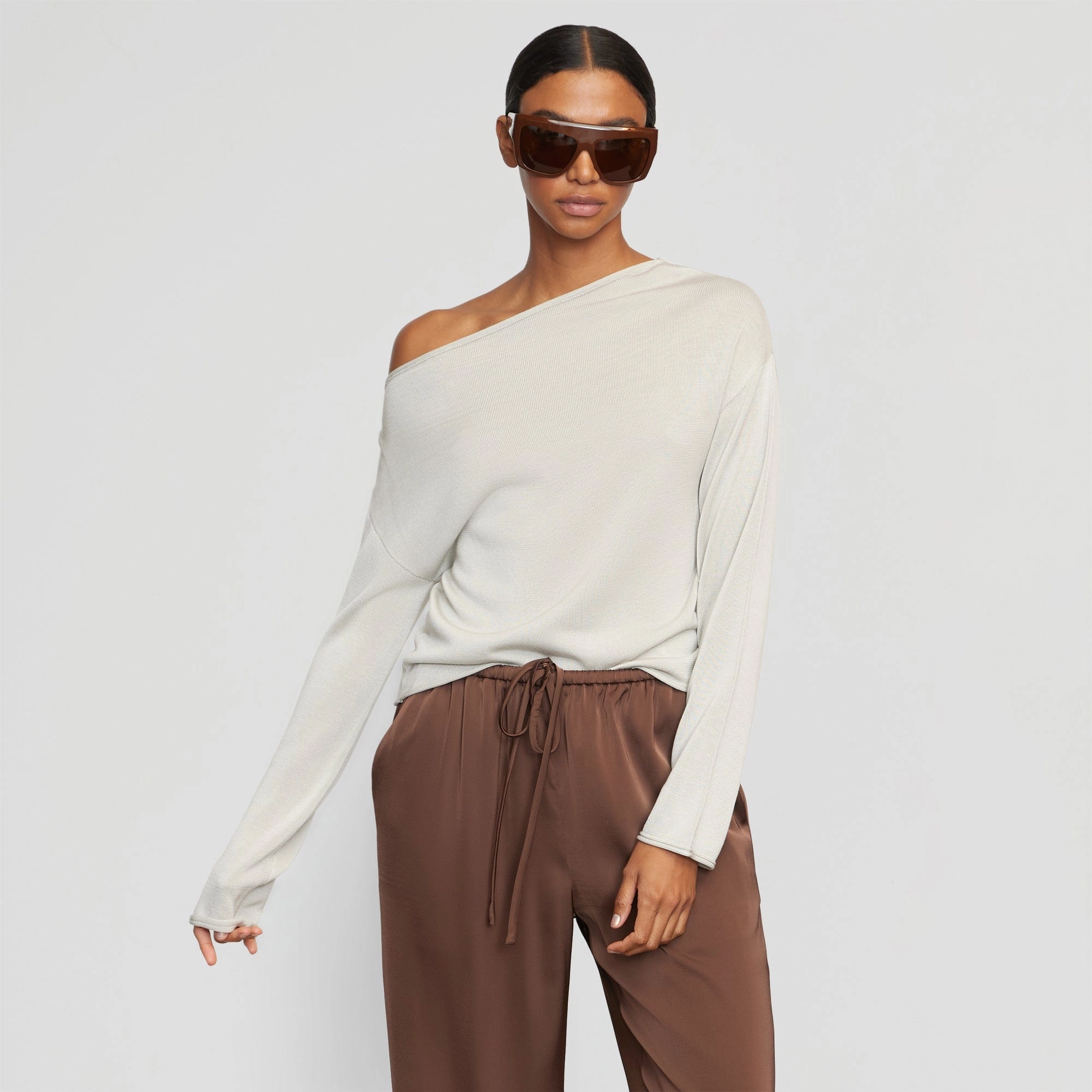 Knit texture Hachi Tencel-Wool Off-Shoulder Sweater