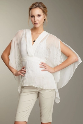 FlexFit Technology Ultra Soft Texture Embroidered Crinkle Chiffon Bali Top - Cloud