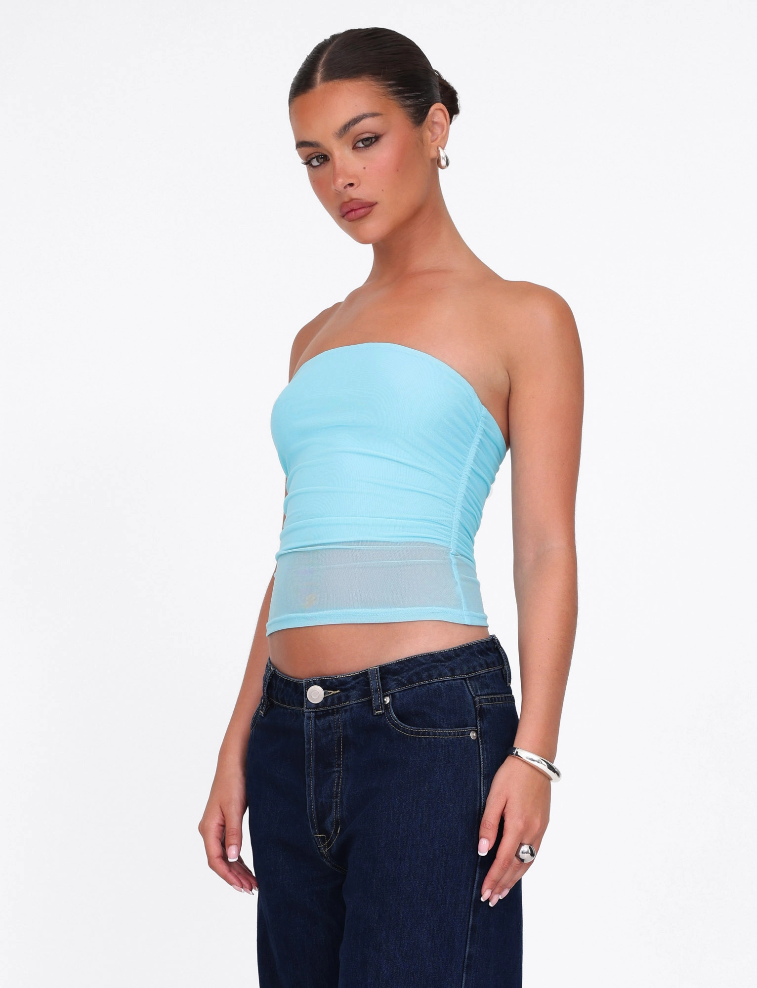 Textured Weave HARRIETT TUBE TOP - BLUE : ICE BLUE : BRIGHT BLUE