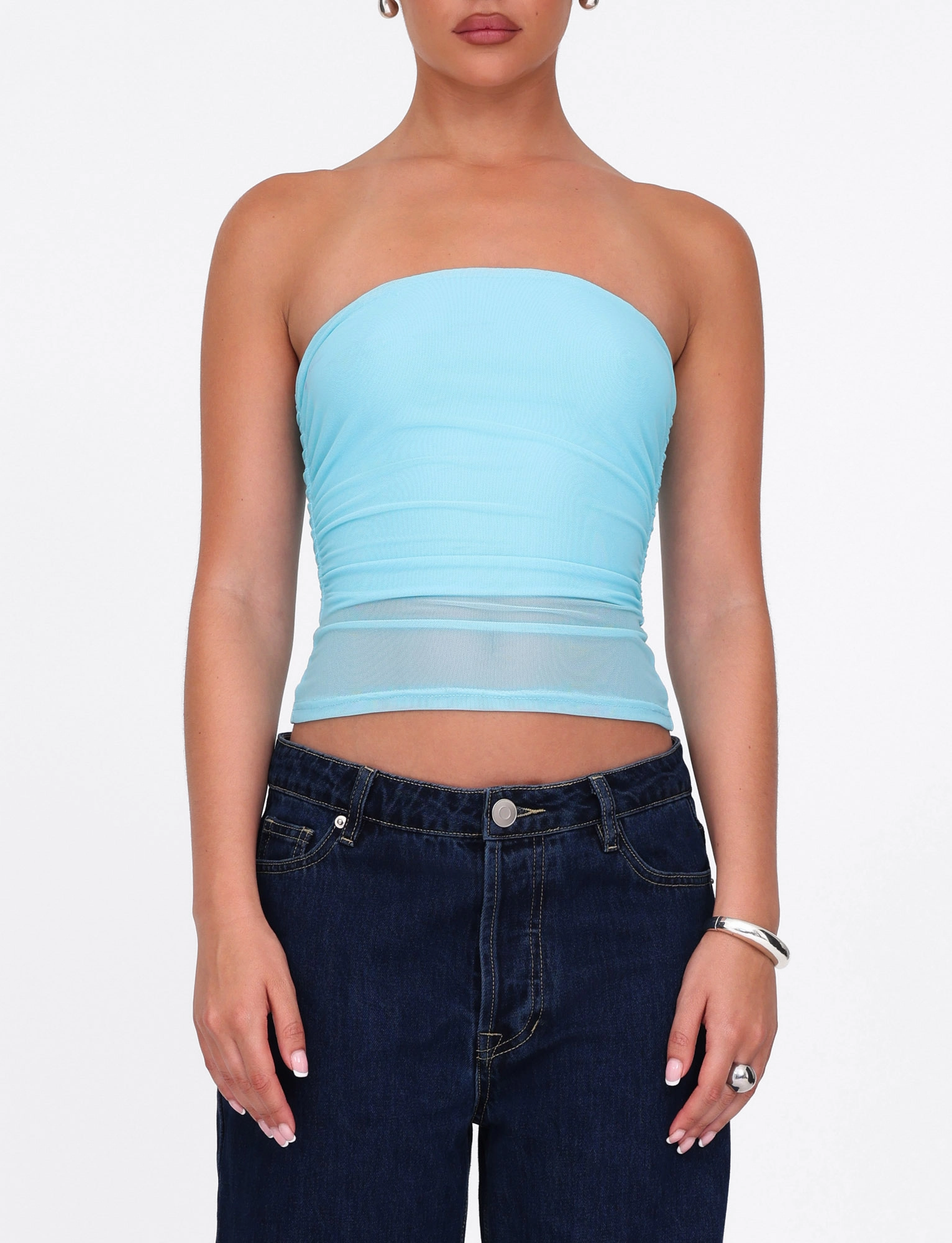 HARRIETT TUBE TOP - BLUE : ICE BLUE : BRIGHT BLUE WrinkleResistantWeave