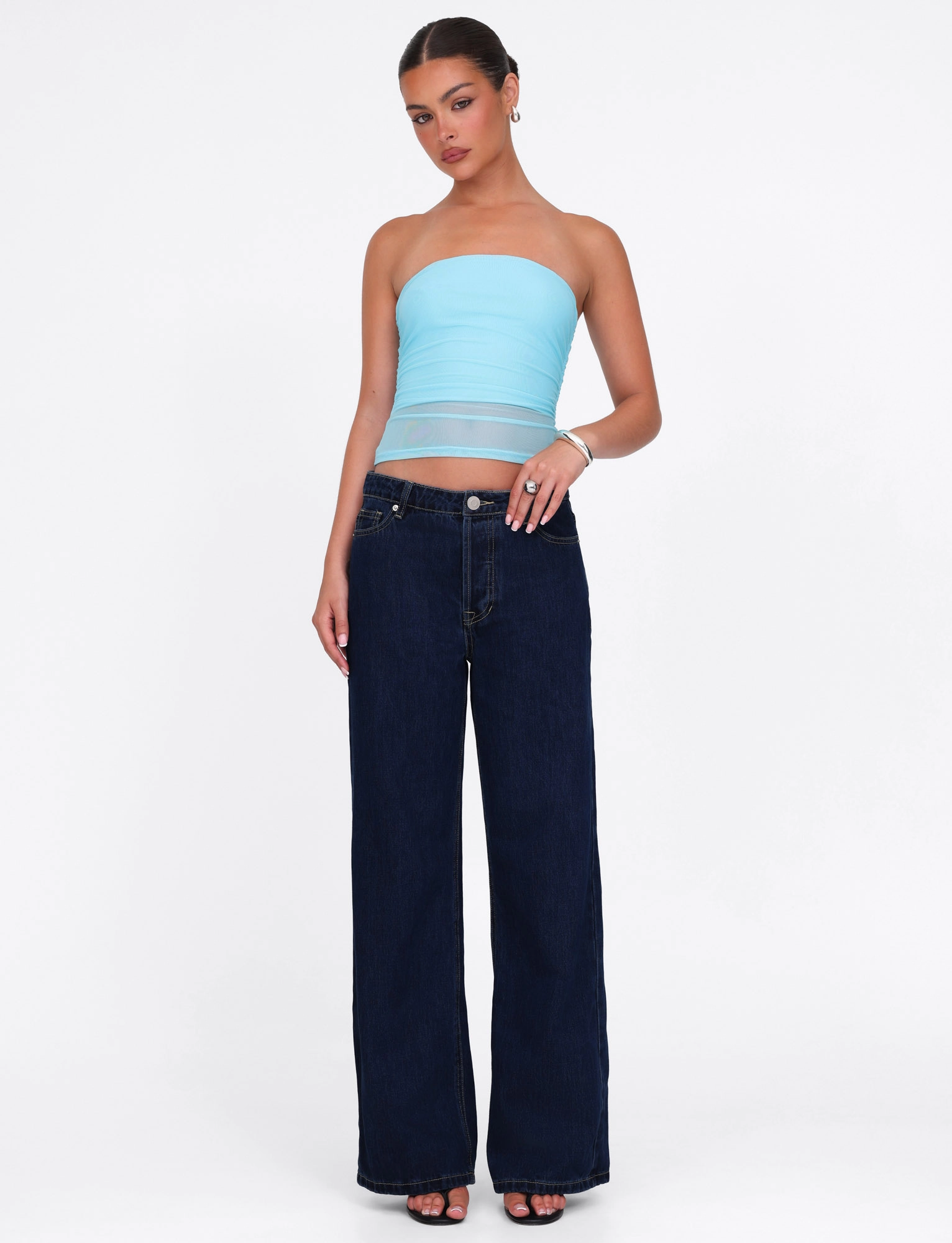 HARRIETT TUBE TOP - BLUE : ICE BLUE : BRIGHT BLUE Minimalist Detailing Fashion Blouse