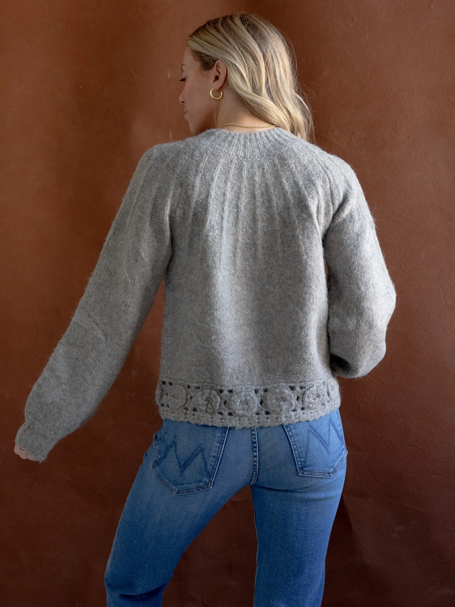 Wrinkle resistant fabric Crochet Hem Sweater