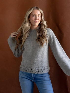 Ribbed Detailing Crochet Hem Sweater